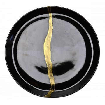 Assiette grès noir kintsugi